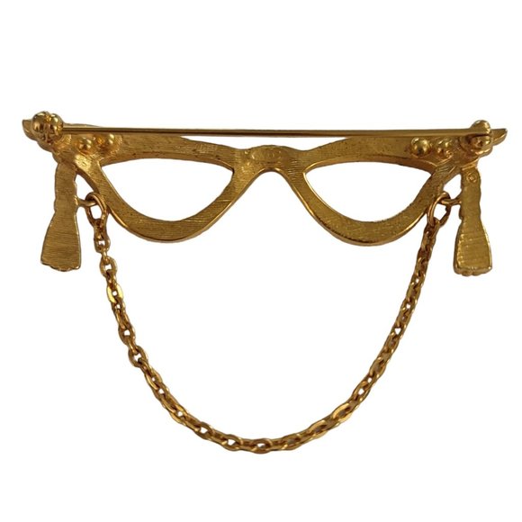 Avon Gold Tone Cat Eye Glasses Clear Rhinestones Lenses Brooch Pin, Signed K947 - Picture 4 of 7